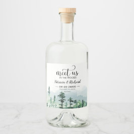 Möt oss i Skogen utanför Bröllop spara datum Spritflaskor Etikett