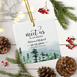 Möt oss i skogen Utomhus Bröllop Spara Datum Julgransprydnad Keramik