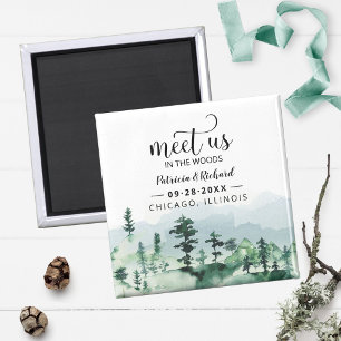 Möt oss i skogen Utomhus Bröllop Spara datum Magnet