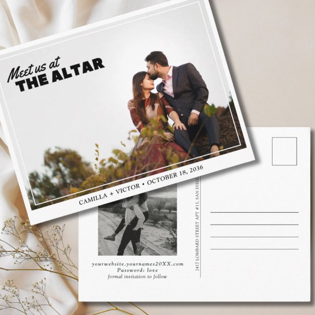 Möt oss vid altaret Spara datum Postkort Vykort (Meet us at the Altar Destination Wedding)
