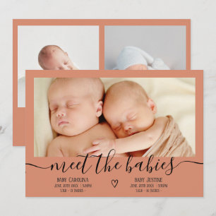 Möt spädbarn-skript boho 3 foto baby twillingar fö meddelande