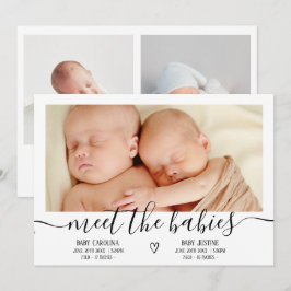 Möt spädbarn-skript, hjärta 3 foto baby twillingar meddelande