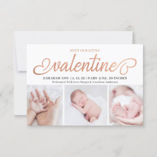 Möt vår lilla Valentine 3-foto Birth Baby Meddelande