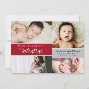Möt vår lilla Valentine Baby Photo Collage Birth Tack Kort