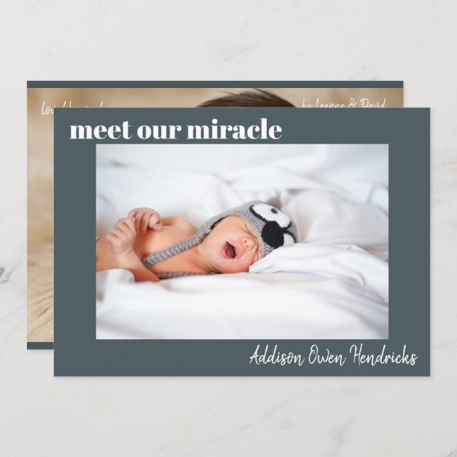 Möt vårt Miracle| Meddelande om Pojke Inbjudningar (Fram/baksida)