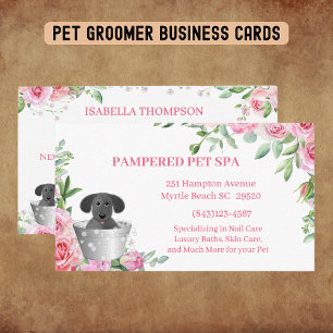 Möte Affärskort för Pet Groomer Rosa Blommigt Visitkort