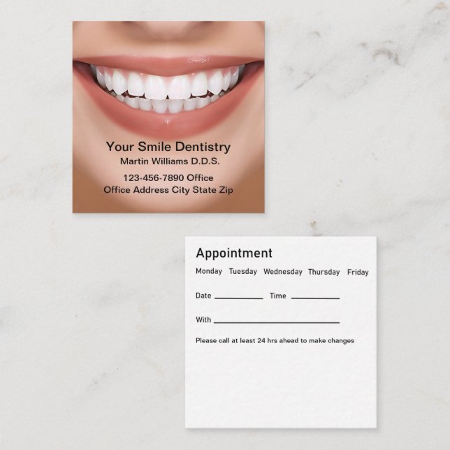 Möte Affärskort för Smile Dentist Office Fyrkantigt Visitkort (Fram/baksida)
