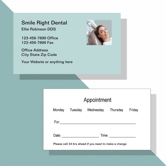 Möte Affärskort för Smile Dentist Office Visitkort (Smiling patient Dentist appointment cards)