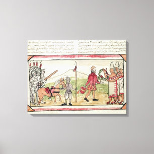 Möte av Hernando Cortes och Montezuma Canvastryck
