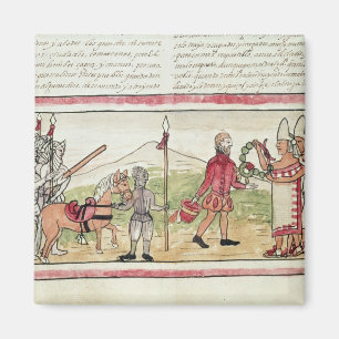 Möte av Hernando Cortes och Montezuma Magnet