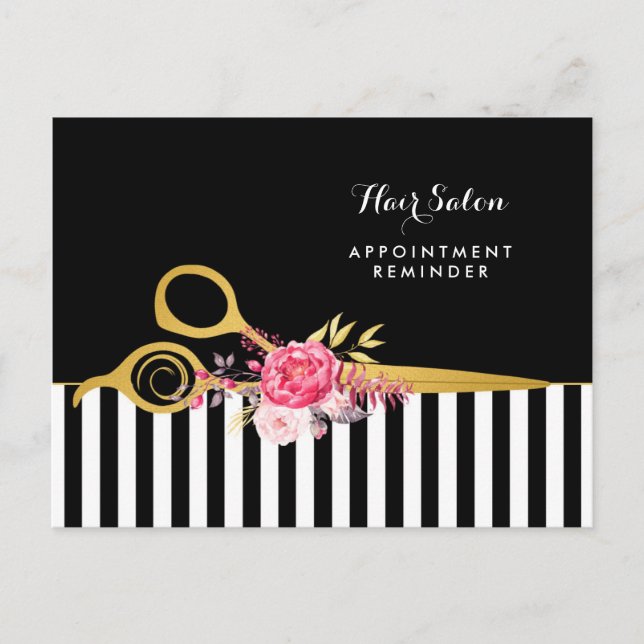 Möte Faux Guld Scissors Rosa Blommigt Salon Vykort (Framsida)