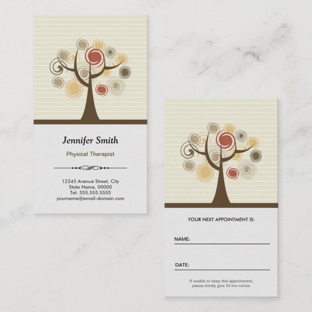 Möte fysioterapi - Elegant Naturlig Tidsbeställning Kort (Fram/baksida)