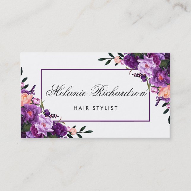 Möte GP för lila Violet Blommigt Hair Stylist Tidsbeställning Kort (Framsida)