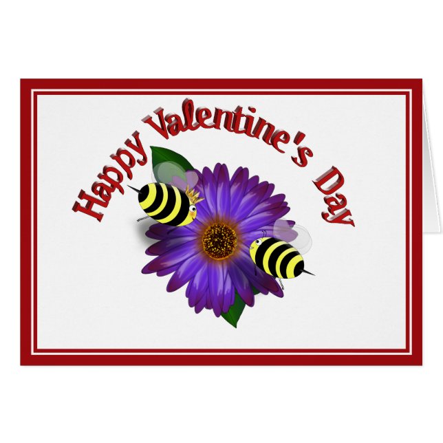 Möte med honungsbin på Lila Flower Hälsningskort (Framsidan Horizontal)
