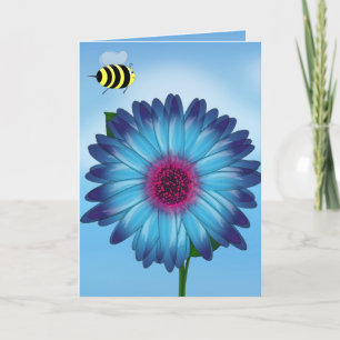 Möte med klumpiga bin på blå blomma kort