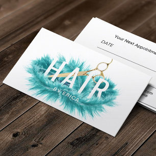 Möte Modern Teal Feather Guld Scissor Hair Visitkort