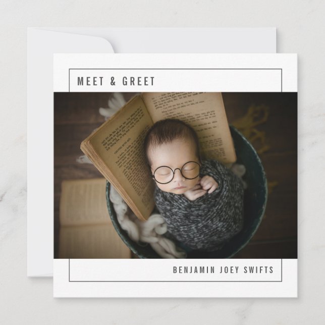 Möte och hälsning i Baby Modern foto Birth Meddelande (Framsida)