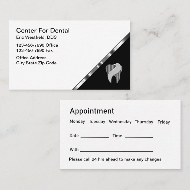 Möte påminnelse för Classy Dentist Office Tidsbeställning Kort (Fram/baksida)
