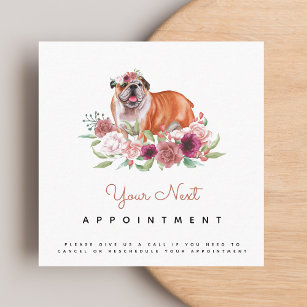 Möte påminnelse om blommigt English Bulldog Hund Fyrkantigt Visitkort