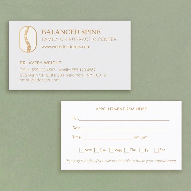 Möte påminnelse om Chiropraktik Visitkort (chiropractic appointment reminder card with spine logo and week day schedule)