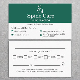 Möte påminnelse om Chiroprator Spine Care Visitkort