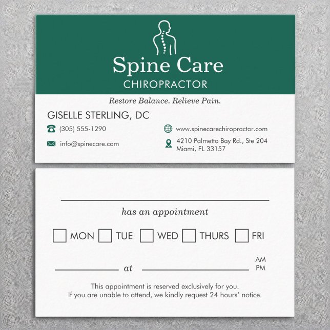 Möte påminnelse om Chiroprator Spine Care Visitkort (Skapare uppladdad)