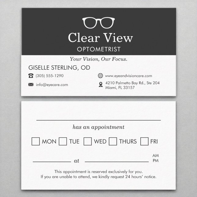 Möte påminnelse om Optometrist Öga Glass Office Visitkort (Skapare uppladdad)