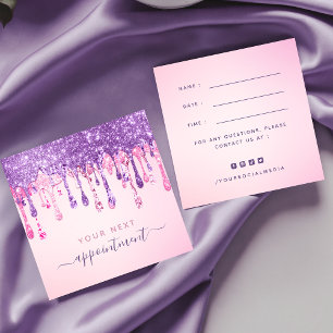 Möte påminnelse om rosa Lila Glitter-påskjutning Fyrkantigt Visitkort