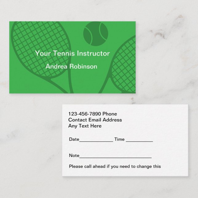 Möte påminnelse om Tennis Lessons Class Tidsbeställning Kort (Fram/baksida)