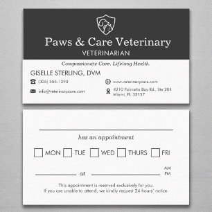Möte påminnelse om Veterinary Hund Cat Office Visitkort