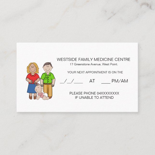 Möte påminnelsekort för familjen Doktor färgat Tidsbeställning Kort (Framsida)