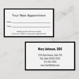 Möte påminnelsekort för tandläkare med svartvitt tidsbeställning kort