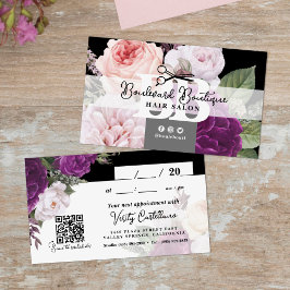 Möte QR för svartvit Blommigt med höjdjusterbart s Visitkort
