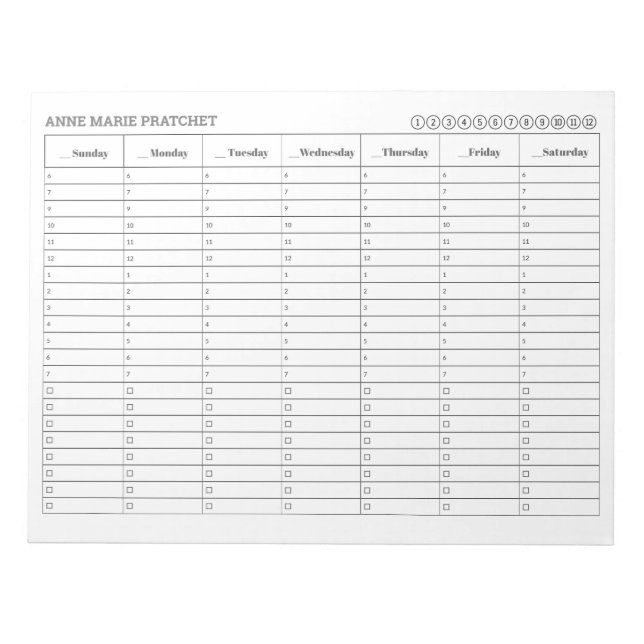 Möte schemaaktiviteter för SÖNDAG Start Varje veck Anteckningsblock (Framsida)