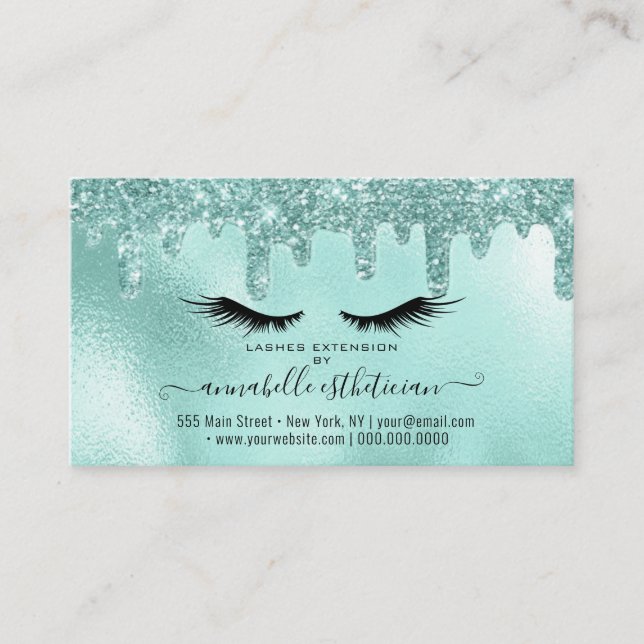 Möte tillägg för glitter Aqua Eyelash Extension Visitkort (Framsida)