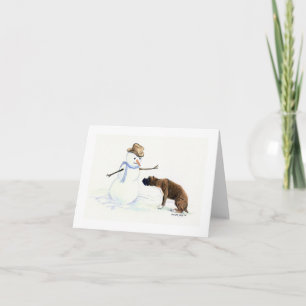 "Möter boxare snögubbe" hundkonst Notecard Helgkort