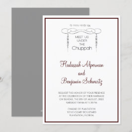 Mötes under chuppah i burgunder inbjudningar
