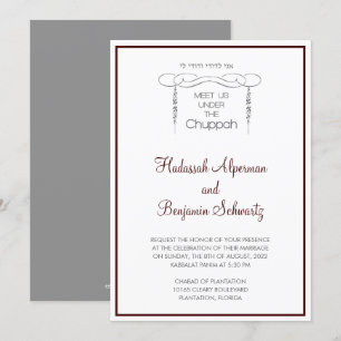 Mötes under chuppah i burgunder inbjudningar