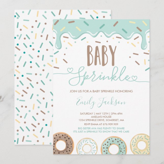 Mötesbaby Gjutdeg Invitation Ösregn Med Kärlek Inbjudningar (Fram/baksida)
