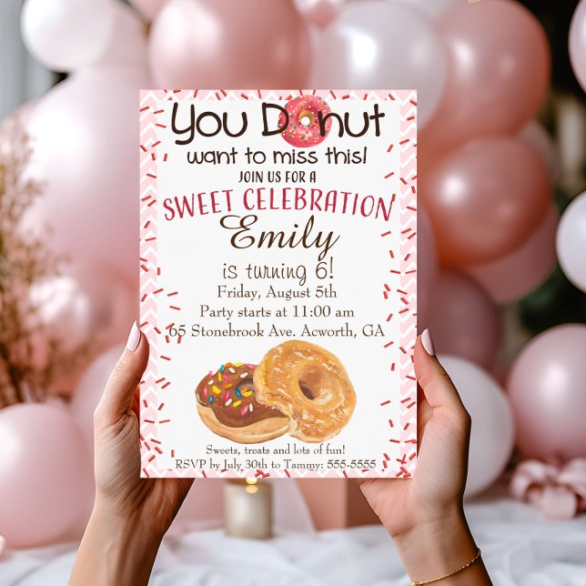 Mötesdonut-födelsedagsfest Inbjudan Donut Vill Int (Skapare uppladdad)