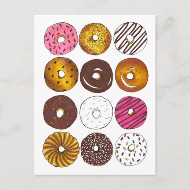 Mötesinbjudan till Donut Frukost Brunch Födelsedag Inbjudan Vykort (Framsida)