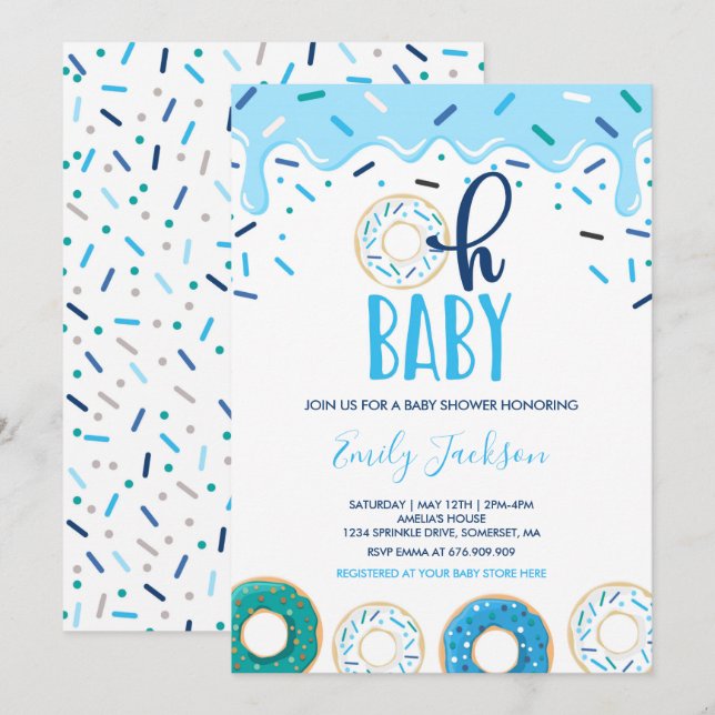 Möteskort för munkbaby Oh Baby Munk Shower Inbjudningar (Fram/baksida)