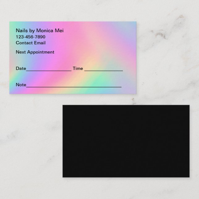 Möteskort för Nagel Tech-klienten Tidsbeställning Kort (Fram/baksida)