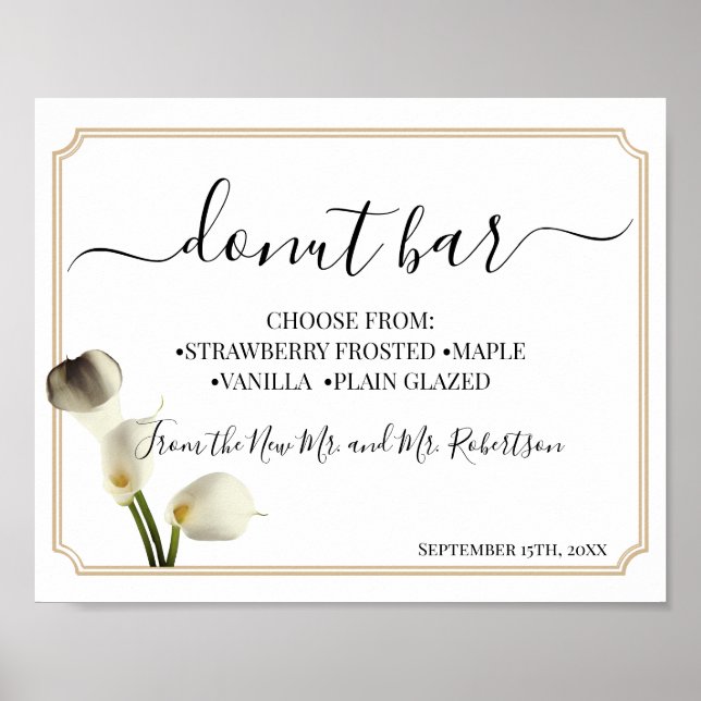 Möteskylt för bröllopsfest med donutbar och sötsak poster (Framsidan)