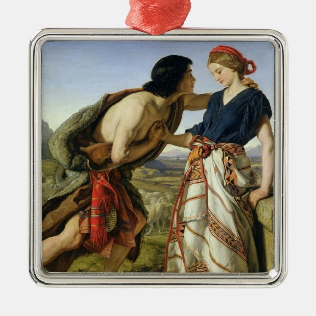 Mötet av Jacob och Rachel, 1853 Julgransprydnad Metall (Framsidan)