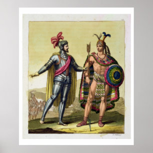 Mötet mellan Hernando Cortes (1485-1547) Poster