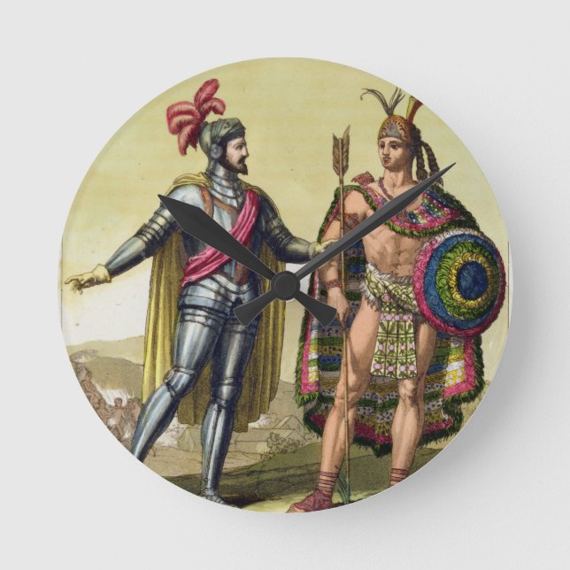 Mötet mellan Hernando Cortes (1485-1547) Rund Klocka (Framsida)