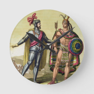 Mötet mellan Hernando Cortes (1485-1547) Rund Klocka