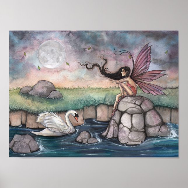 Mötet Ställe Fairy and Svan Fantasy Art Print Poster (Framsidan)