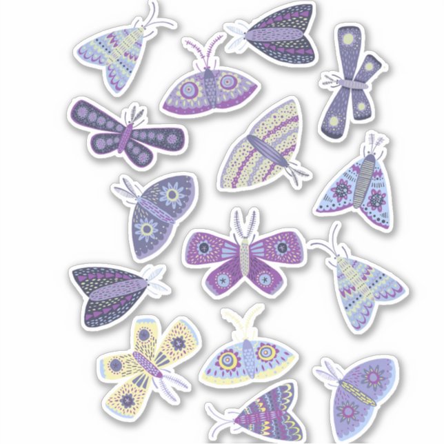 Moth Blue Lila Art Klistermärken (Framsida)